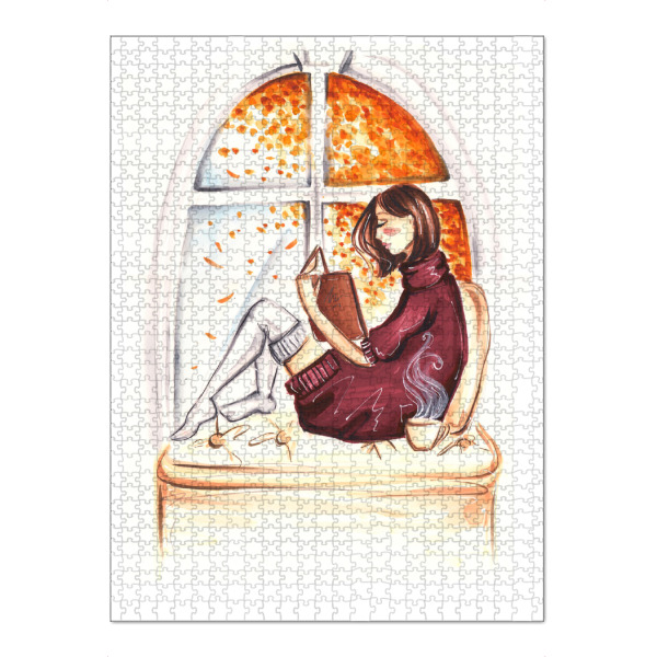 Puzzle Ravensburger "Autumn Reading" artboxONE - Fashion - Bookworm,Book,Book lover,Fashion,Girl,Fashion illustration,Teen,Autumn - Bild bookworm