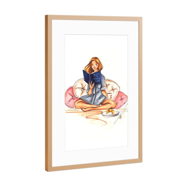 Poster mit Rahmen Kupfer "Sunday Reading" artboxONE - Fashion - Bookworm,Book,Booklover,Fashion,Fashion illustration,Girl,Teen