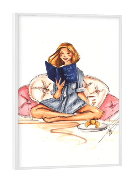 Poster mit weißem Rahmen "Sunday Reading" artboxONE - Fashion - Bookworm,Book,Booklover,Fashion,Fashion illustration,Girl,Teen