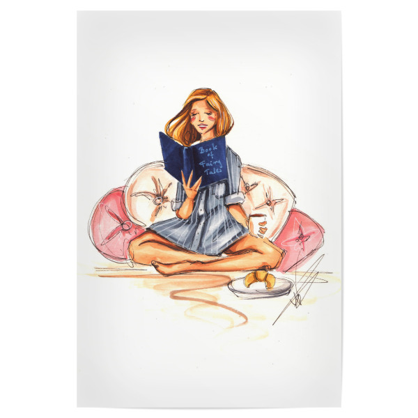 Poster "Sunday Reading" artboxONE - Fashion - Bookworm,Book,Booklover,Fashion,Fashion illustration,Girl,Teen