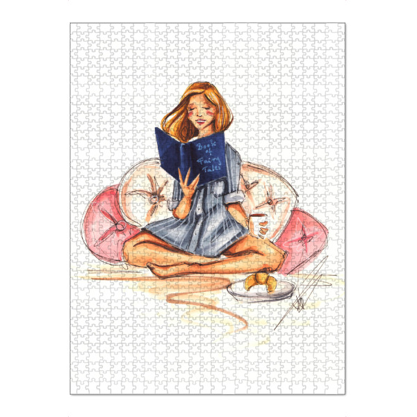 Puzzle Ravensburger "Sunday Reading" artboxONE - Fashion - Bookworm,Book,Booklover,Fashion,Fashion illustration,Girl,Teen - Bild bookworm