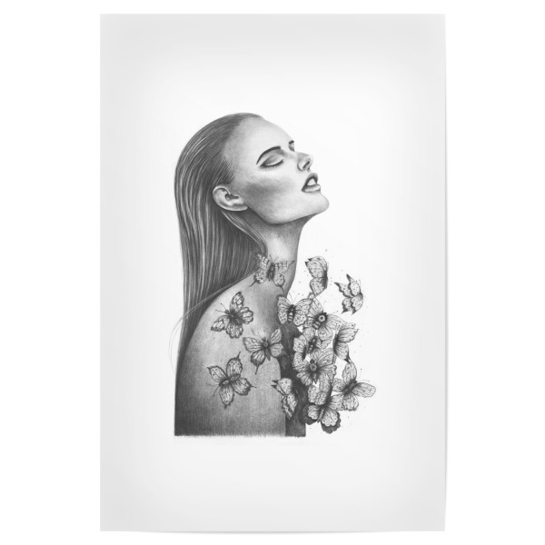Poster 30x20 cm "Please breathe" artboxONE - Floral,Schwarzweiß,Festivals - Spring,Summer,Black and white,Butterfly,Inspiration