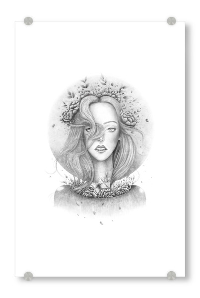 Acrylglasbild "Blooming girl" artboxONE - Floral,Schwarzweiß,Festivals - Spring,Floral,Flowers,Bohemian