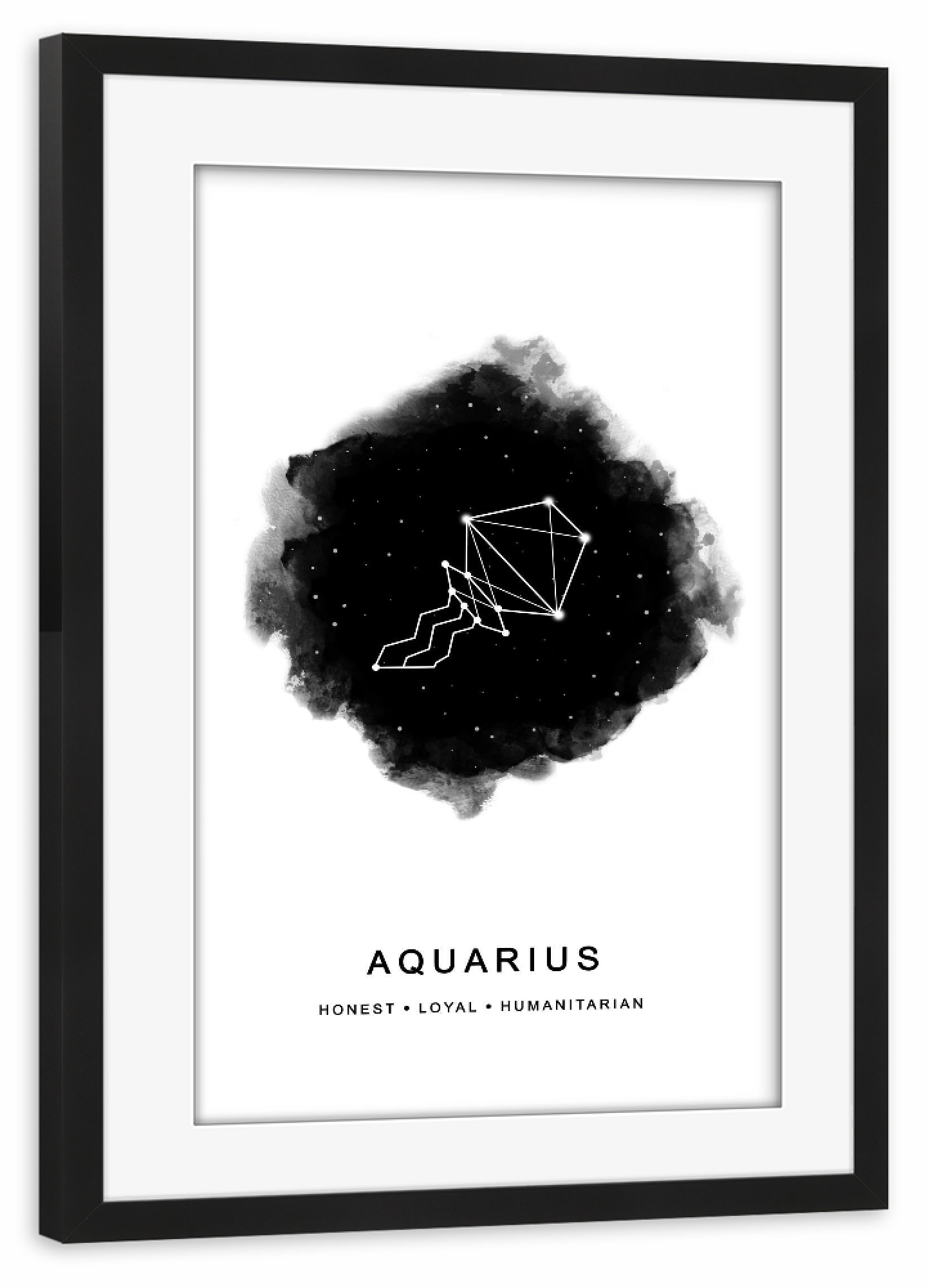 Poster mit Rahmen schwarz "Aquarius Zodiac Star" artboxONE - Schwarzweiß,Geometrie,Galaxy