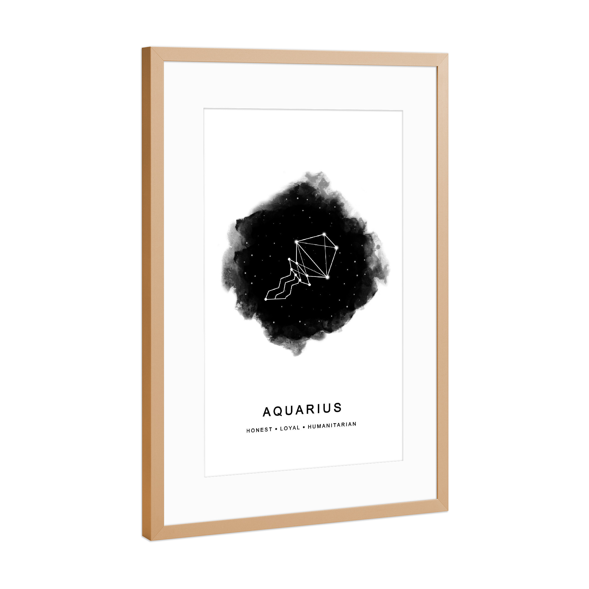 Poster mit Rahmen Kupfer "Aquarius Zodiac Star" artboxONE - Schwarzweiß,Geometrie,Galaxy