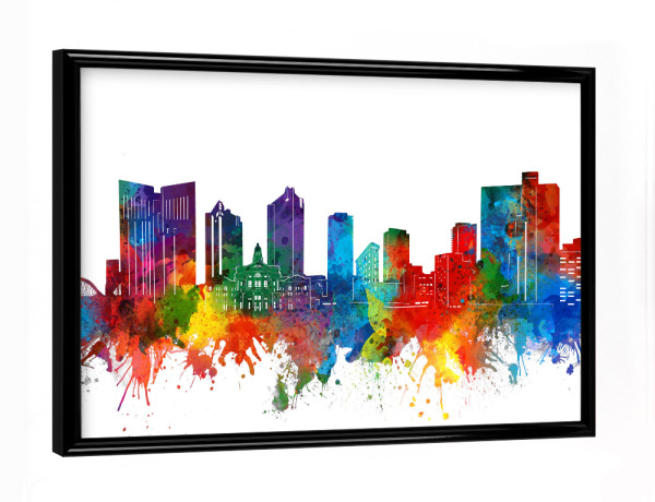 Poster mit schwarzem Rahmen "Fort worth skyline watercolor" artboxONE - Städte,Architektur