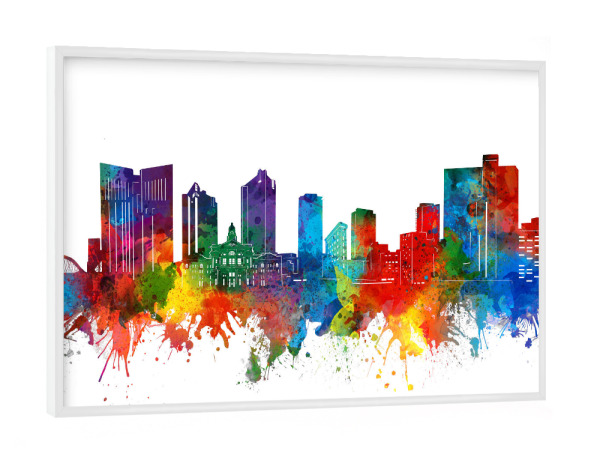 Poster mit weißem Rahmen "Fort worth skyline watercolor" artboxONE - Städte,Architektur