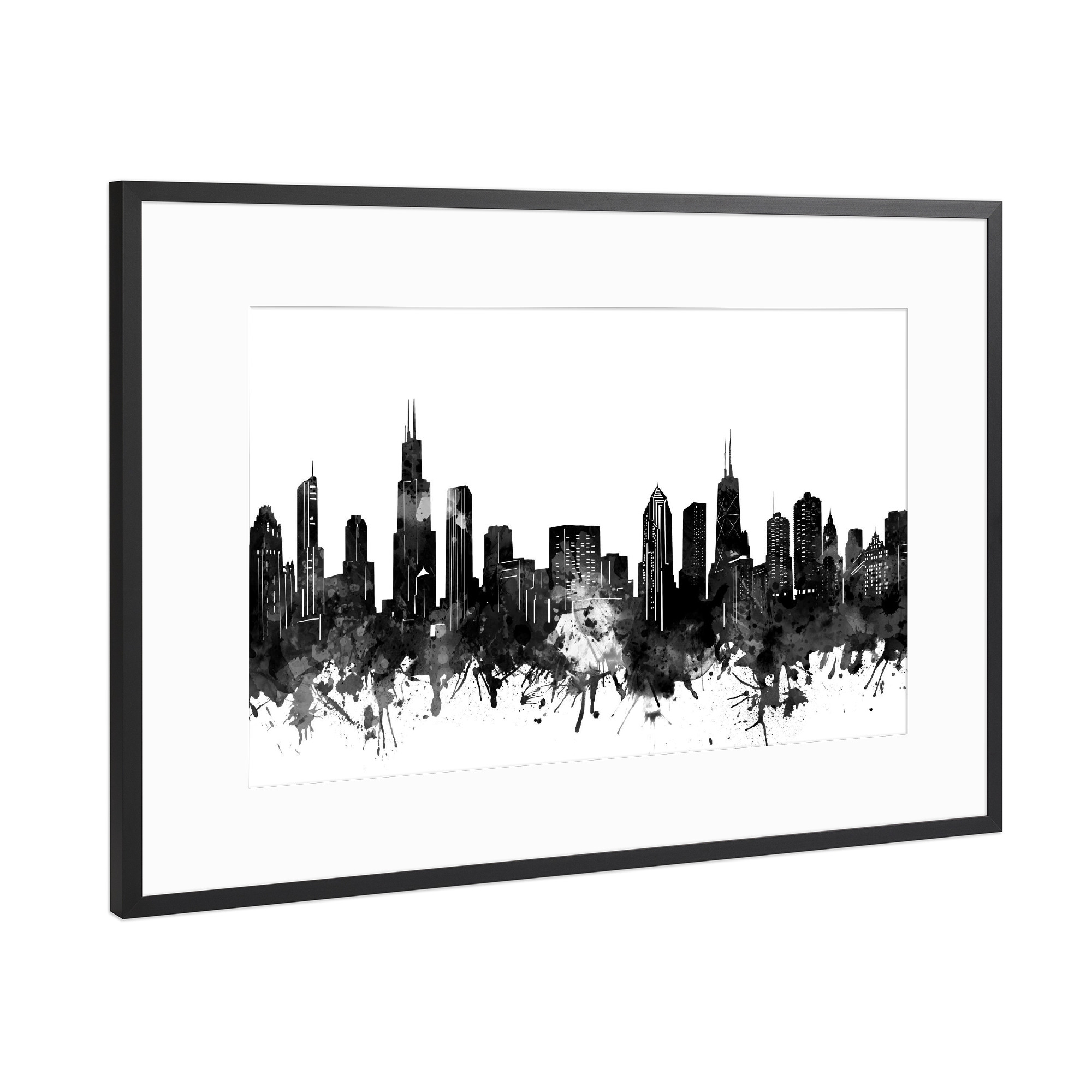 Poster mit Rahmen Schwarz (Metallic) "Chicago skyline black and white" artboxONE - Städte,Schwarzweiß,Städte / Chicago