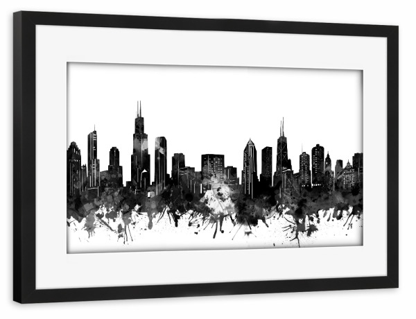 Poster mit Rahmen schwarz "Chicago skyline black and white" artboxONE - Städte,Schwarzweiß,Städte / Chicago