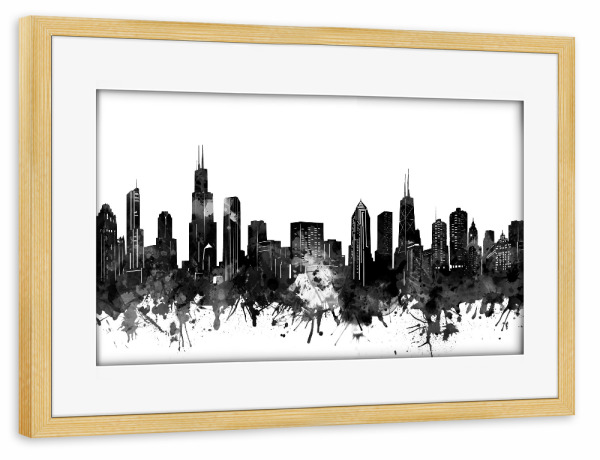 Poster mit Rahmen kiefer "Chicago skyline black and white" artboxONE - Städte,Schwarzweiß,Städte / Chicago