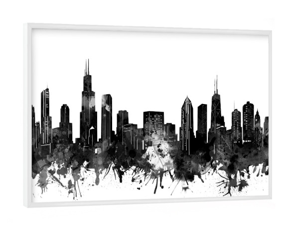 Poster mit weißem Rahmen "Chicago skyline black and white" artboxONE - Städte,Schwarzweiß,Städte / Chicago