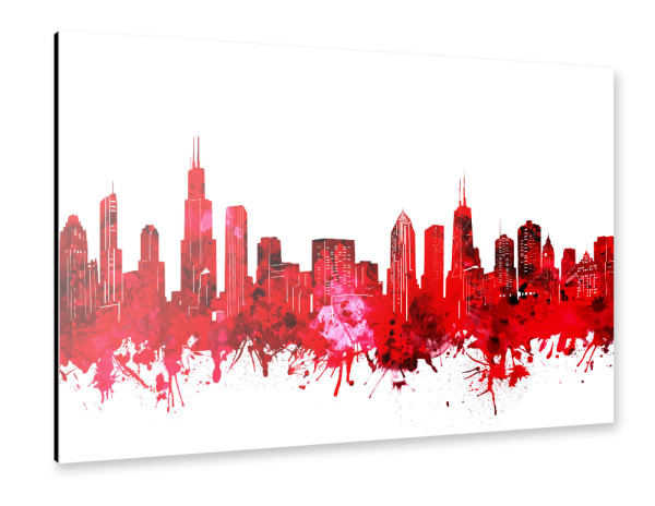 Alu-Dibond "Chicago skyline watercolor red" 30x20 cm artboxONE