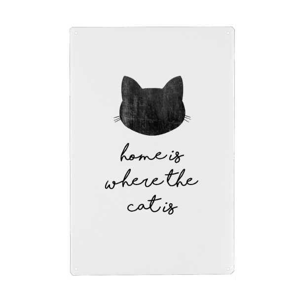 Holzbild "Home Is Where The Cat Is" artboxONE - Typografie,Tiere,Schwarzweiß