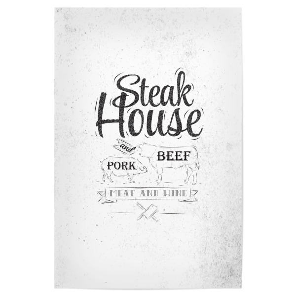 Poster 30x20 cm "Steak house" artboxONE - Essen & Trinken - Steak,House,Beeа,Cow,Meat,Wine,Grill,Bbq,Buffalo,Retro,Vintage