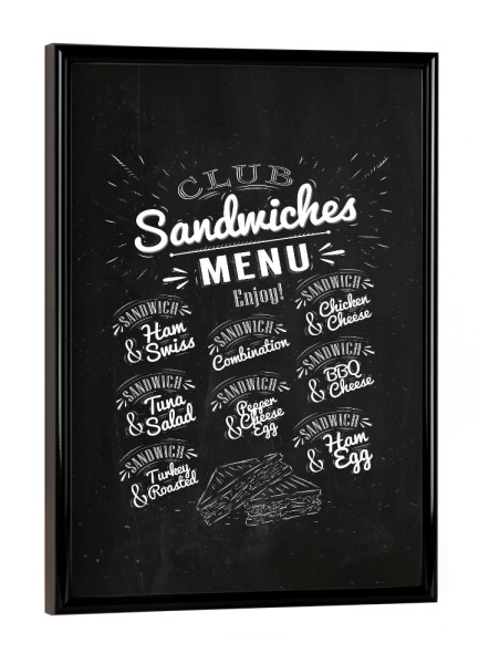 Poster mit schwarzem Rahmen "Types of sandwiches chalk" artboxONE - Essen & Trinken,Schwarzweiß
