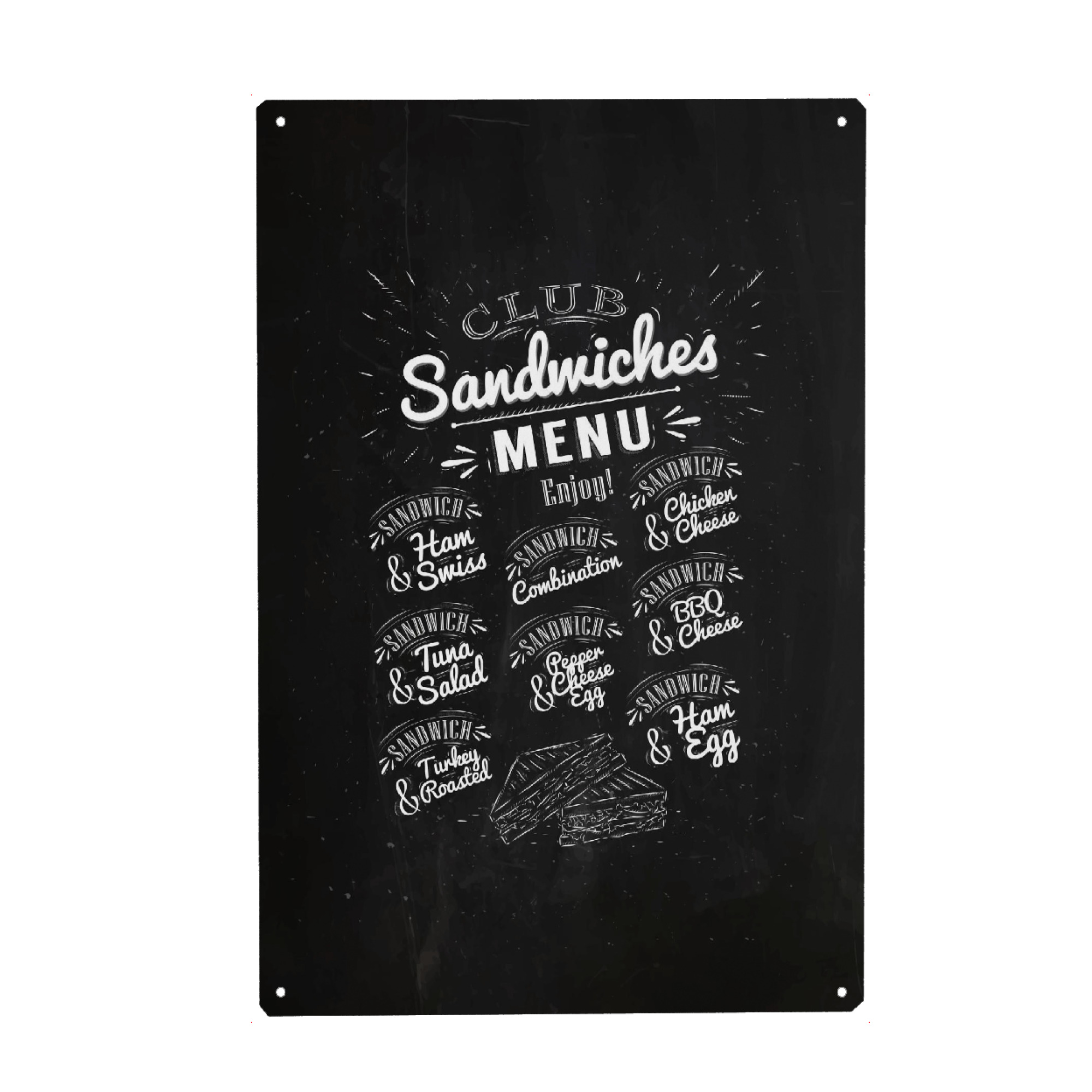 Metall Poster "Types of sandwiches chalk" artboxONE - Essen & Trinken,Schwarzweiß