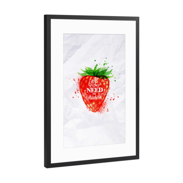 Poster mit Rahmen Schwarz (Metallic) "Watercolor juicy strawberry" artboxONE - Essen & Trinken / Obst & Gemüse