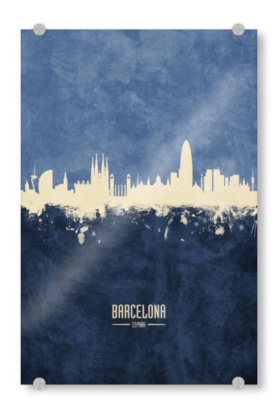 Acrylglasbild "Barcelona Skyline Navy" artboxONE - Städte / Barcelona - Barcelona,Spain,Skyline,Cityscape,Painting,Watercolour,Stadtbild