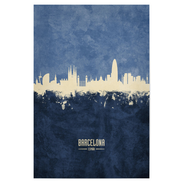 Poster 30x20 cm "Barcelona Skyline Navy" artboxONE - Städte / Barcelona - Barcelona,Spain,Skyline,Cityscape,Painting,Watercolour,Stadtbild