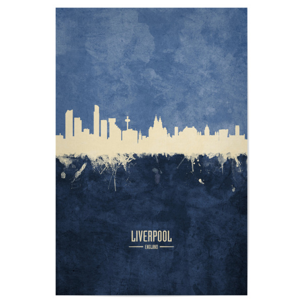 Poster 30x20 cm "Liverpool Skyline Navy" artboxONE - Städte - Liverpool,England,Skyline,Cityscape,Painting,Watercolour,Stadtbild