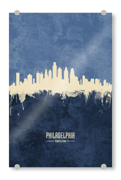 Acrylglasbild "Philadelphia Skyline Navy" artboxONE - Städte - Philadelphia,Pennsylvania,Skyline,Cityscape,Painting,Watercolour,Stadtbild