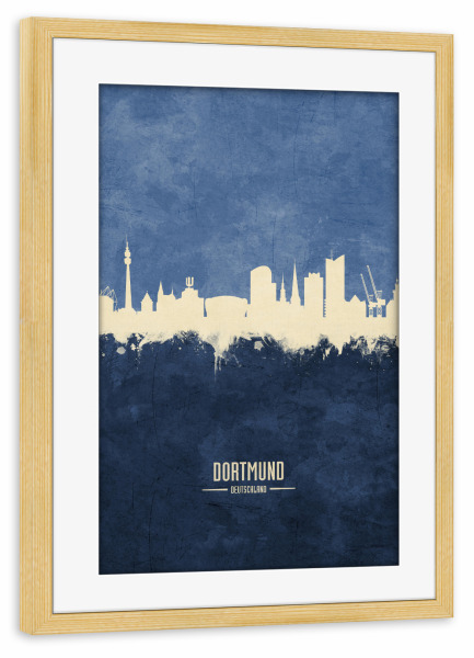 Poster mit Rahmen kiefer "Dortmund Skyline Navy" artboxONE - Städte - Dortmund,Germany,Skyline,Cityscape,Painting,Watercolour,Stadtbild
