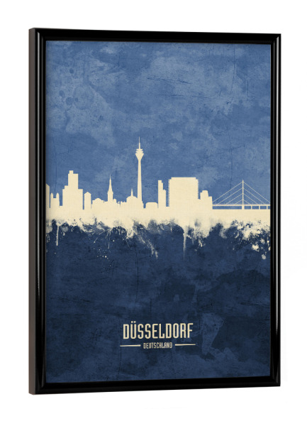 Poster mit schwarzem Rahmen "Düsseldorf Skyline Navy" artboxONE - Städte / Düsseldorf