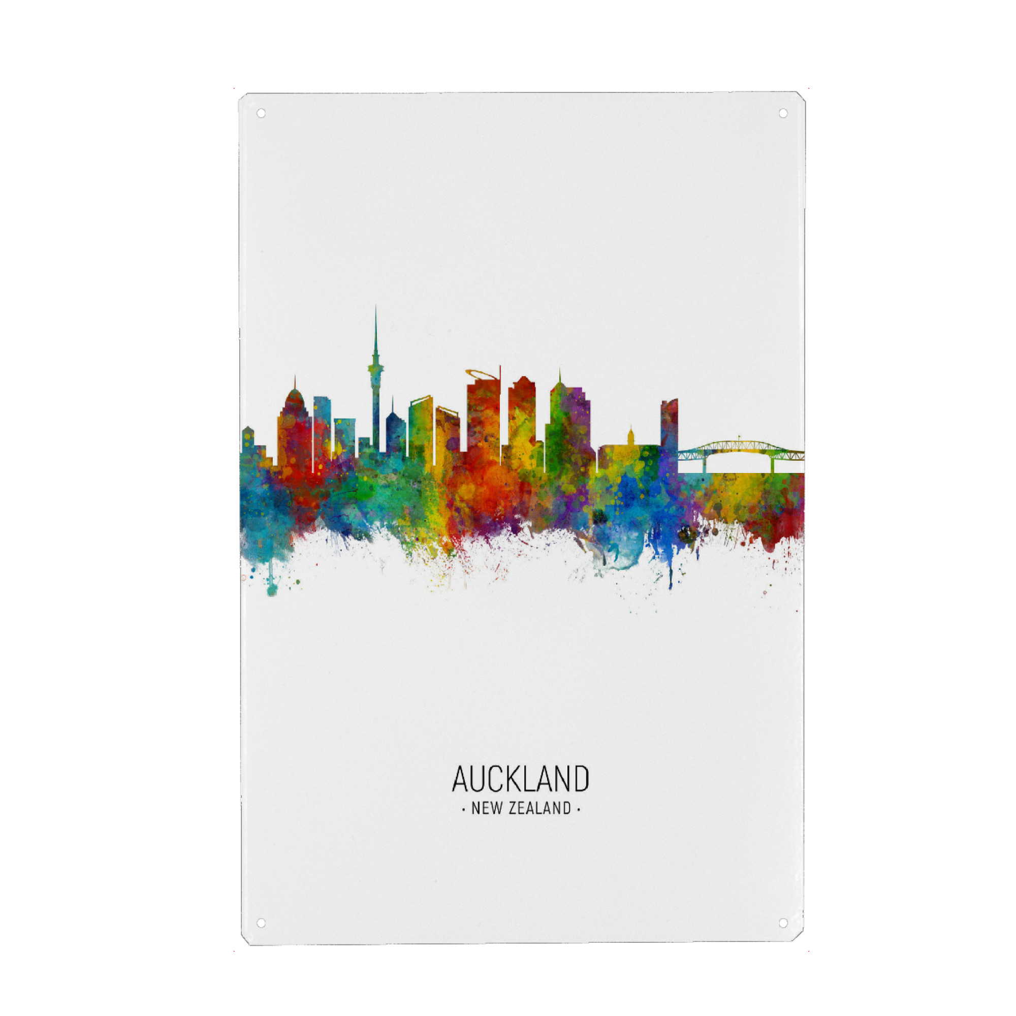 Metall Poster "Auckland Skyline Portrait" artboxONE - Städte - Auckland,New zealand,Skyline,Cityscape,Painting,Watercolour,Stadtbild - Blechschild