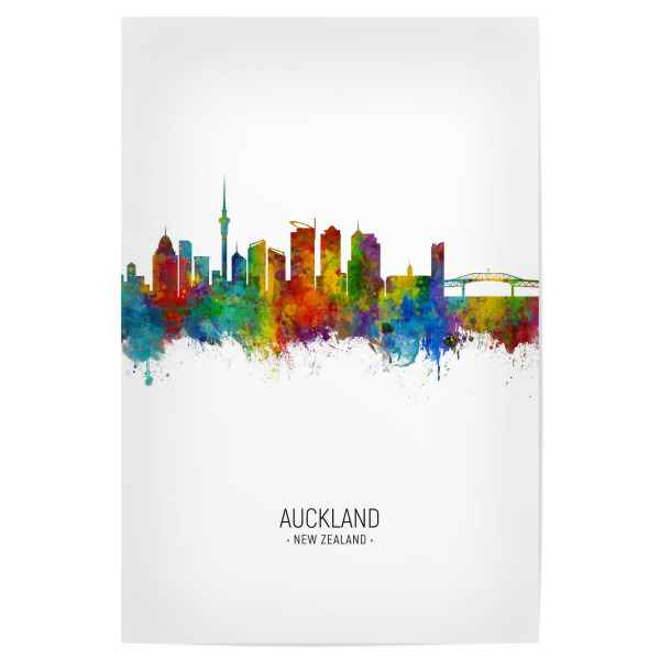 Poster "Auckland Skyline Portrait" artboxONE - Städte - Auckland,New zealand,Skyline,Cityscape,Painting,Watercolour,Stadtbild