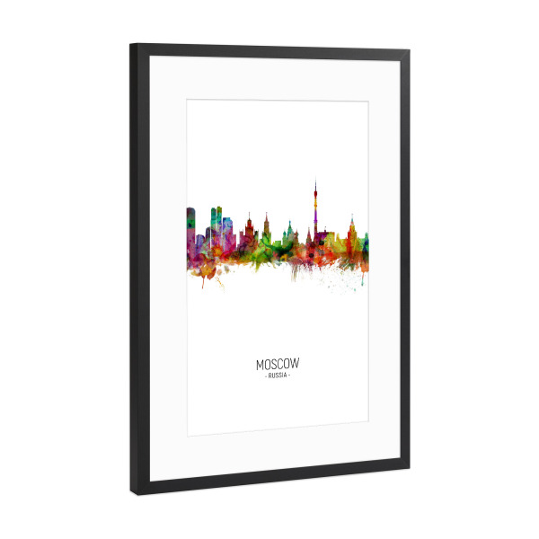 Poster mit Rahmen Schwarz (Metallic) "Moscow Skyline Portrait" artboxONE - Städte - Moscow,Russia,Skyline,Cityscape,Painting,Watercolour,Stadtbild
