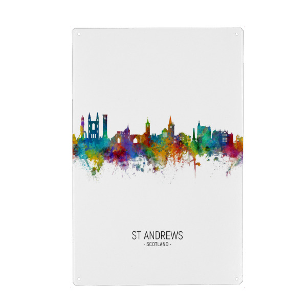 Metall Poster "St Andrews Skyline Portrait" artboxONE - Städte - St andrews,Scotland,Skyline,Cityscape,Painting,Watercolour,Stadtbild - Blechschild