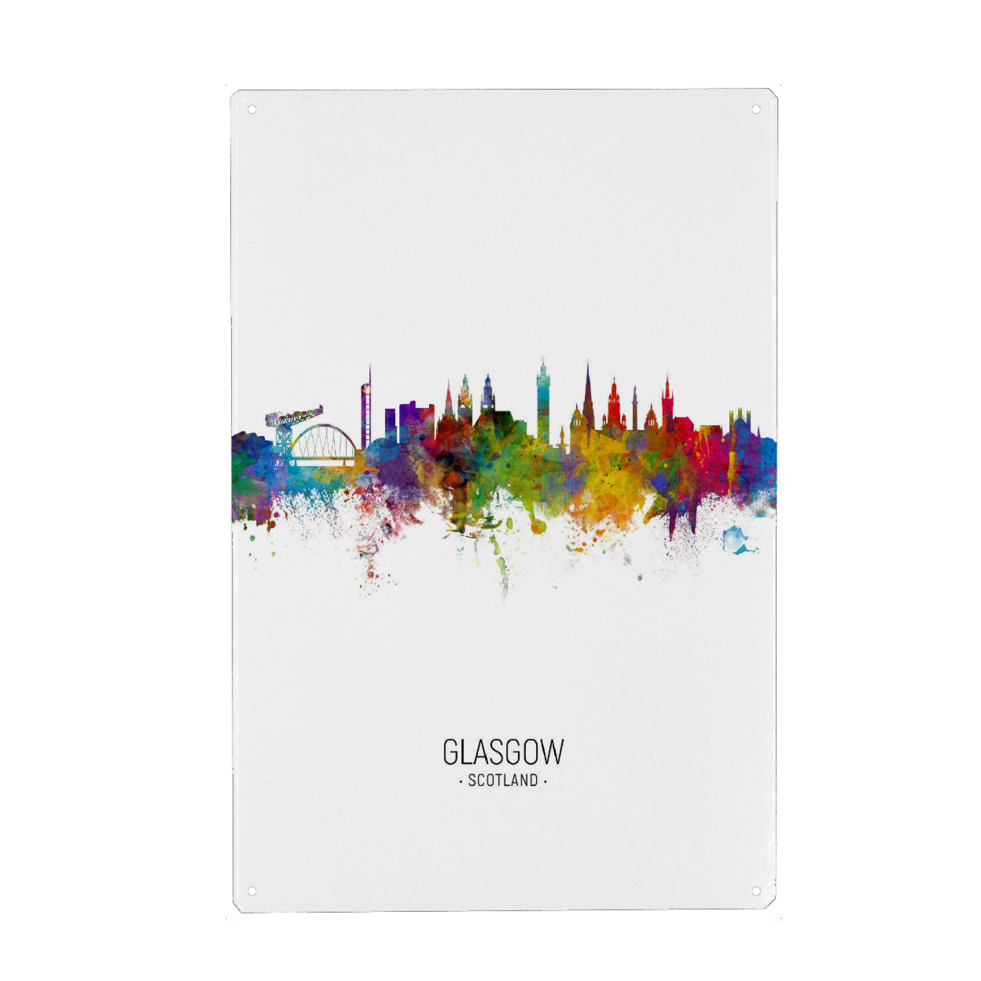 Holzbild "Glasgow Skyline Portrait" artboxONE - Städte - Glasgow,Scotland,Skyline,Cityscape,Painting,Watercolour,Stadtbild