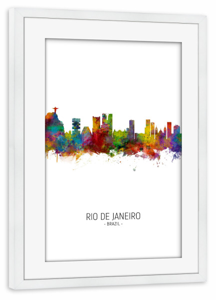 Poster mit Rahmen weiß "Rio de Janeiro Skyline Portrait" artboxONE - Städte / Rio de Janeiro