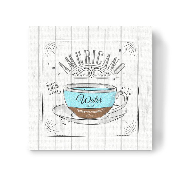 Leinwandbild "Coffee americano wood" artboxONE - Essen & Trinken - Coffee,Cafe,Drink,Cup,Retro,Vintage,Ingredients,Caffeine,Espresso,Latte,Americano