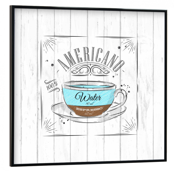 Poster mit schwarzem Rahmen 30x30 cm "Coffee americano wood" artboxONE - Essen & Trinken