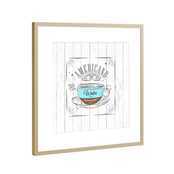 Poster mit Rahmen Gold "Coffee americano wood" artboxONE - Essen & Trinken