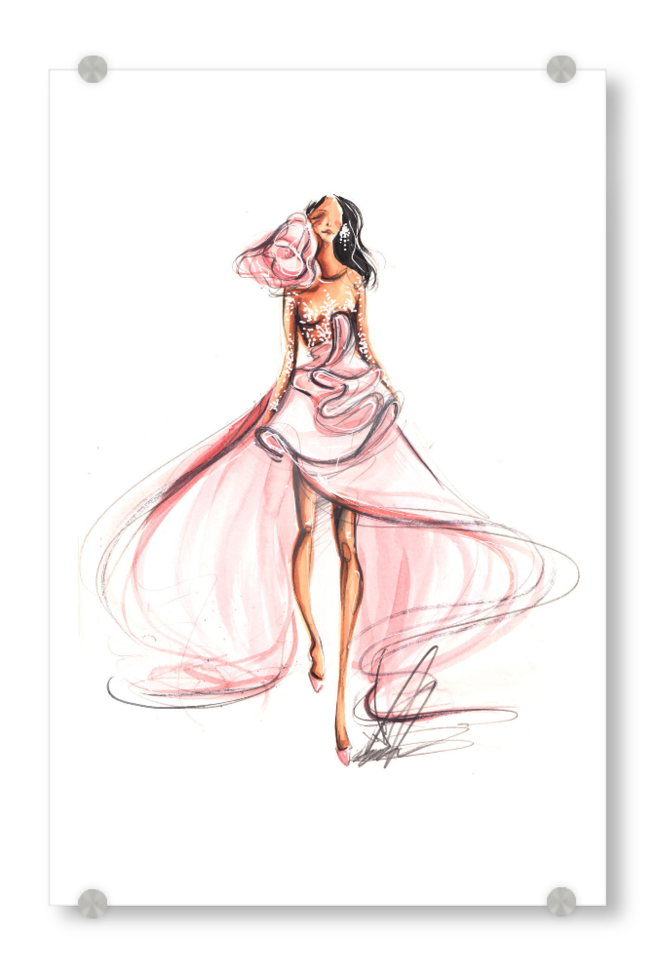 Acrylglasbild "Powder Pink Gown" artboxONE - Fashion - Fashion,Fashion illustration,Pink,Powder pink