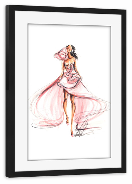 Poster mit Rahmen schwarz "Powder Pink Gown" artboxONE - Fashion - Fashion,Fashion illustration,Pink,Powder pink