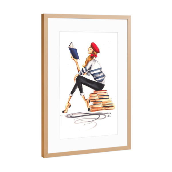 Poster mit Rahmen Kupfer "Parisienne Bookworm" artboxONE - Fashion - Bookworm,Book,Book lover,Fashion,Fashion illustration,Girl