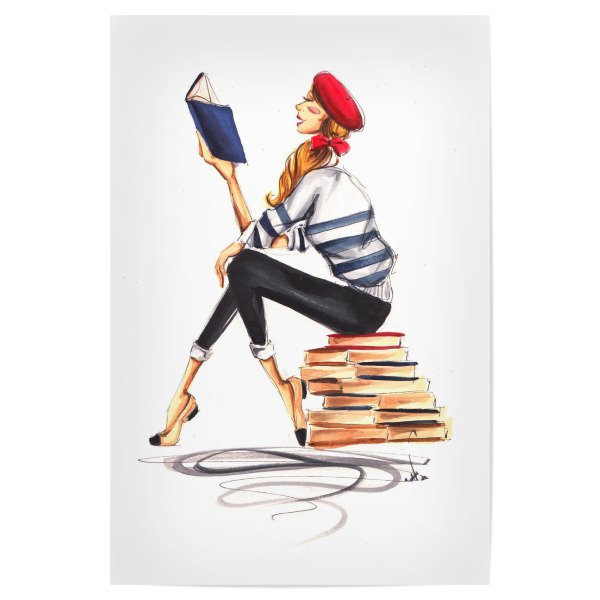 Poster "Parisienne Bookworm" artboxONE - Fashion - Bookworm,Book,Book lover,Fashion,Fashion illustration,Girl