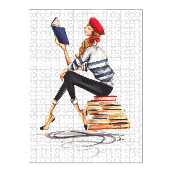 Puzzle Ravensburger "Parisienne Bookworm" artboxONE - Fashion - Bookworm,Book,Book lover,Fashion,Fashion illustration,Girl - Bild bookworm