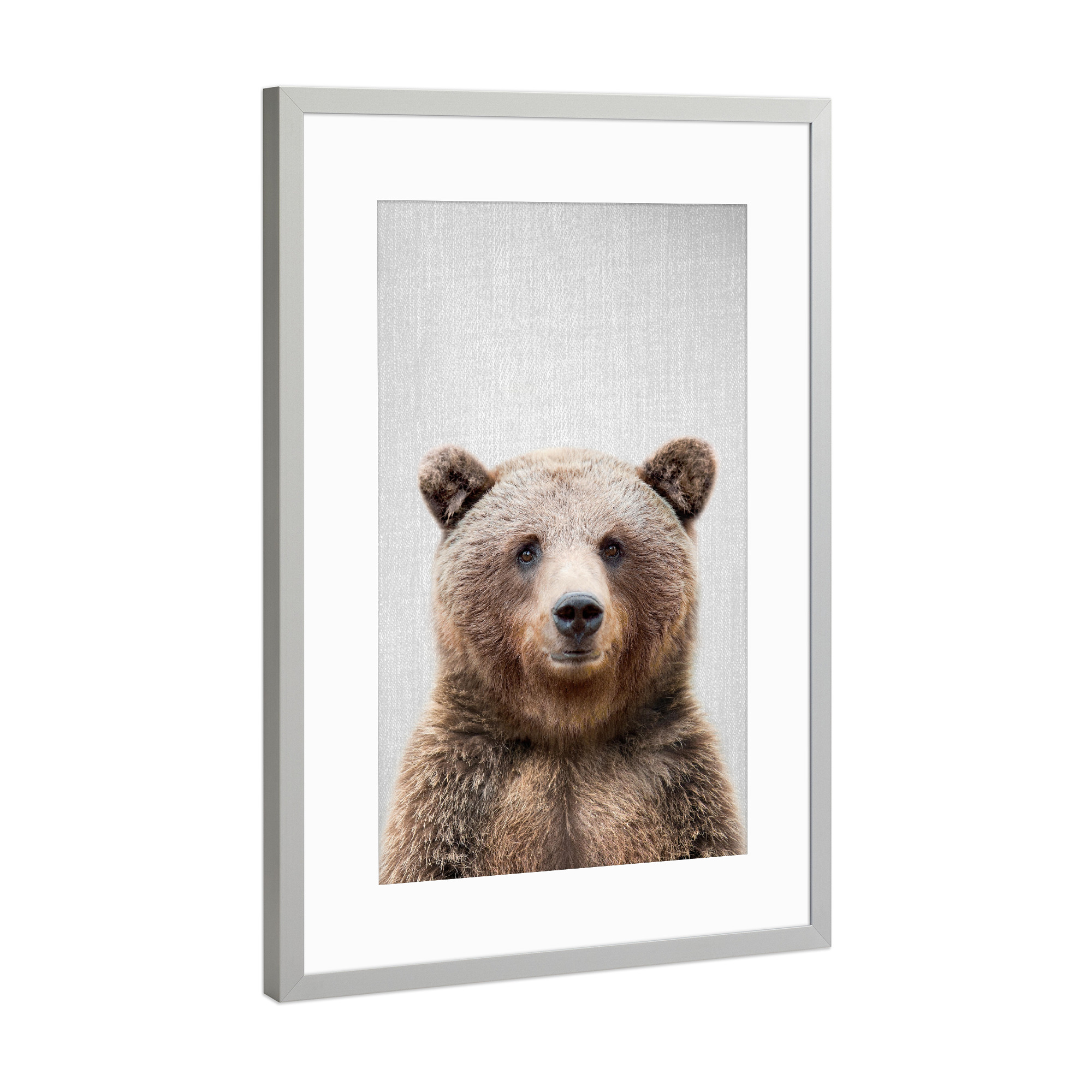 Poster mit Rahmen Silber "Grizzly Bear - Colorful" artboxONE - Für Kinder,Tiere