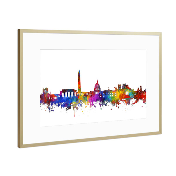 Poster mit Rahmen Gold "Washington dc skyline watercolor" artboxONE - Städte,Städte / Washington