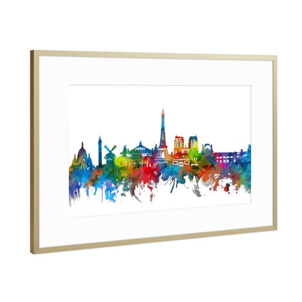Poster mit Rahmen Gold "Paris skyline colorful" artboxONE - Städte,Abstrakt,Architektur,Städte / Paris