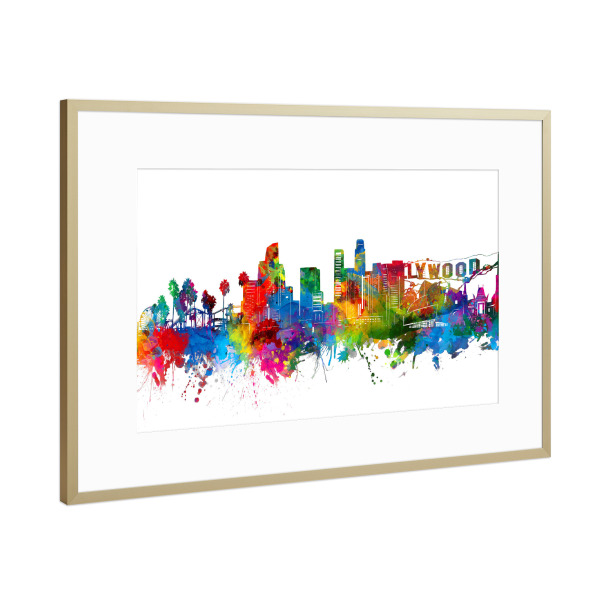 Poster mit Rahmen Gold "Los angeles skyline watercolor" artboxONE - Städte,Städte / Los Angeles