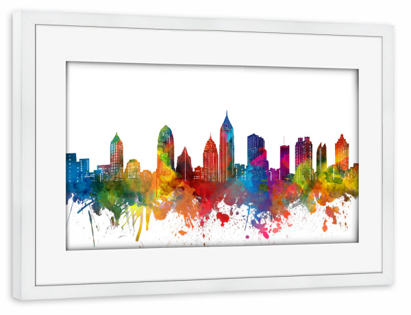 Poster mit Rahmen weiß "Atlanta skyline watercolor" artboxONE - Städte,Reise