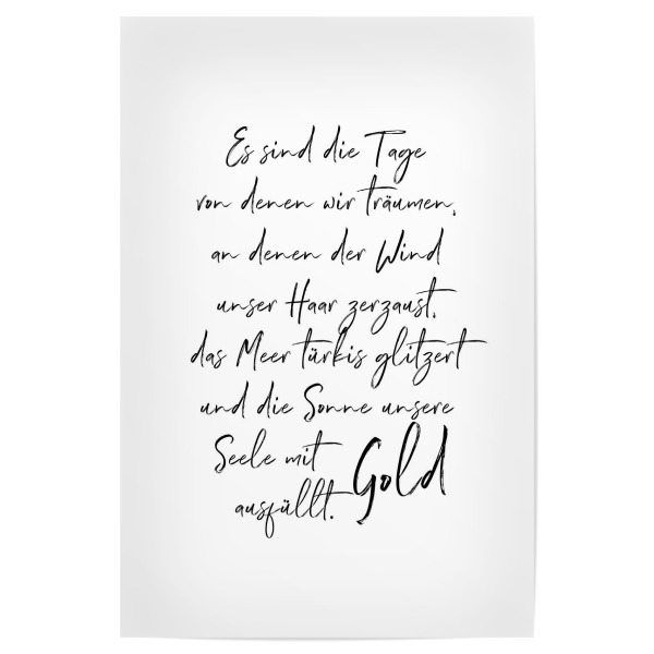 Poster "Goldene Seele schlicht" artboxONE - Typografie,Schwarzweiß