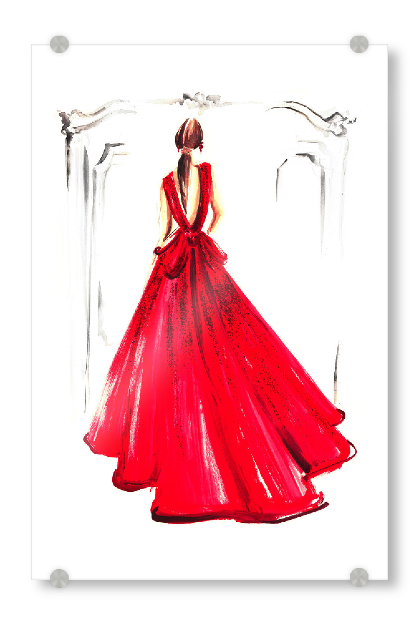 Acrylglasbild "Elegant Woman in Red Gown" artboxONE - Fashion - Fashion,Gown,Fashion illustration,Dress,Fashion sketch,Woman