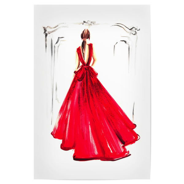 Poster "Elegant Woman in Red Gown" artboxONE - Fashion - Fashion,Gown,Fashion illustration,Dress,Fashion sketch,Woman