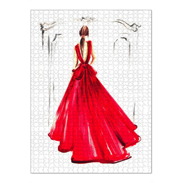 Puzzle Ravensburger "Elegant Woman in Red Gown" artboxONE - Fashion - Fashion,Gown,Fashion illustration,Dress,Fashion sketch,Woman - Bild fashion